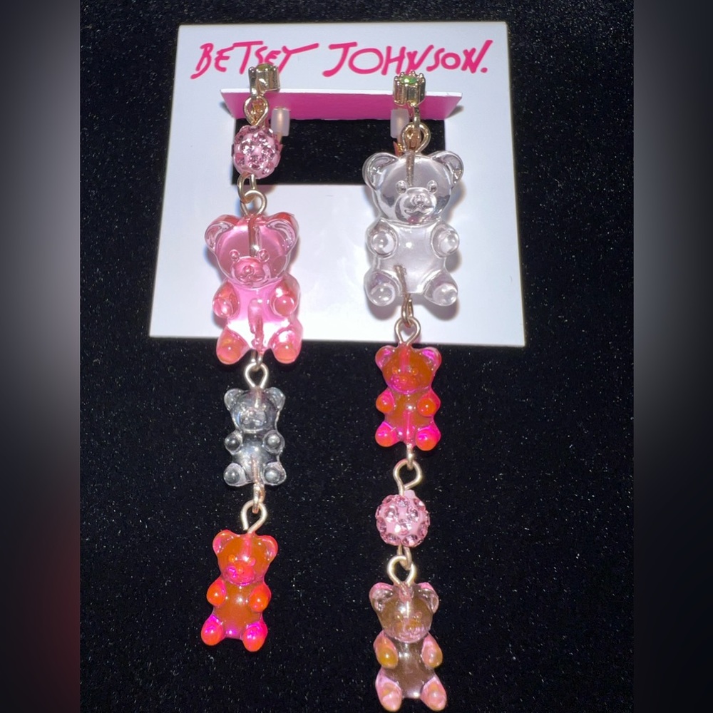 NEW Betsey Johnson Gummy Bear Dangle Crystal Bead Earrings